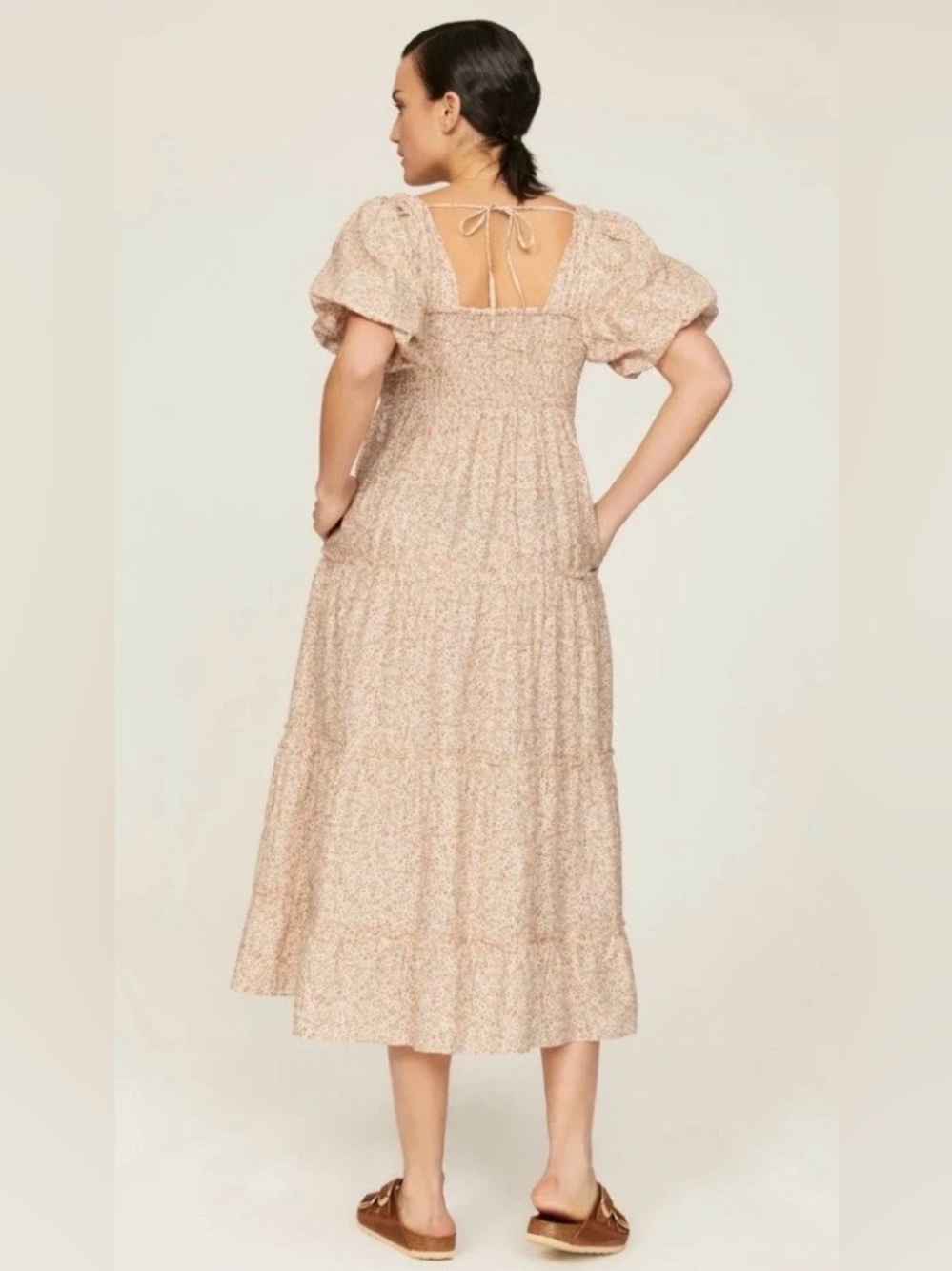 Show Me Your Mumu Odette Midi Dress Ditsy Floral Linen Blend Peasant Feminine L - Picture 9 of 11